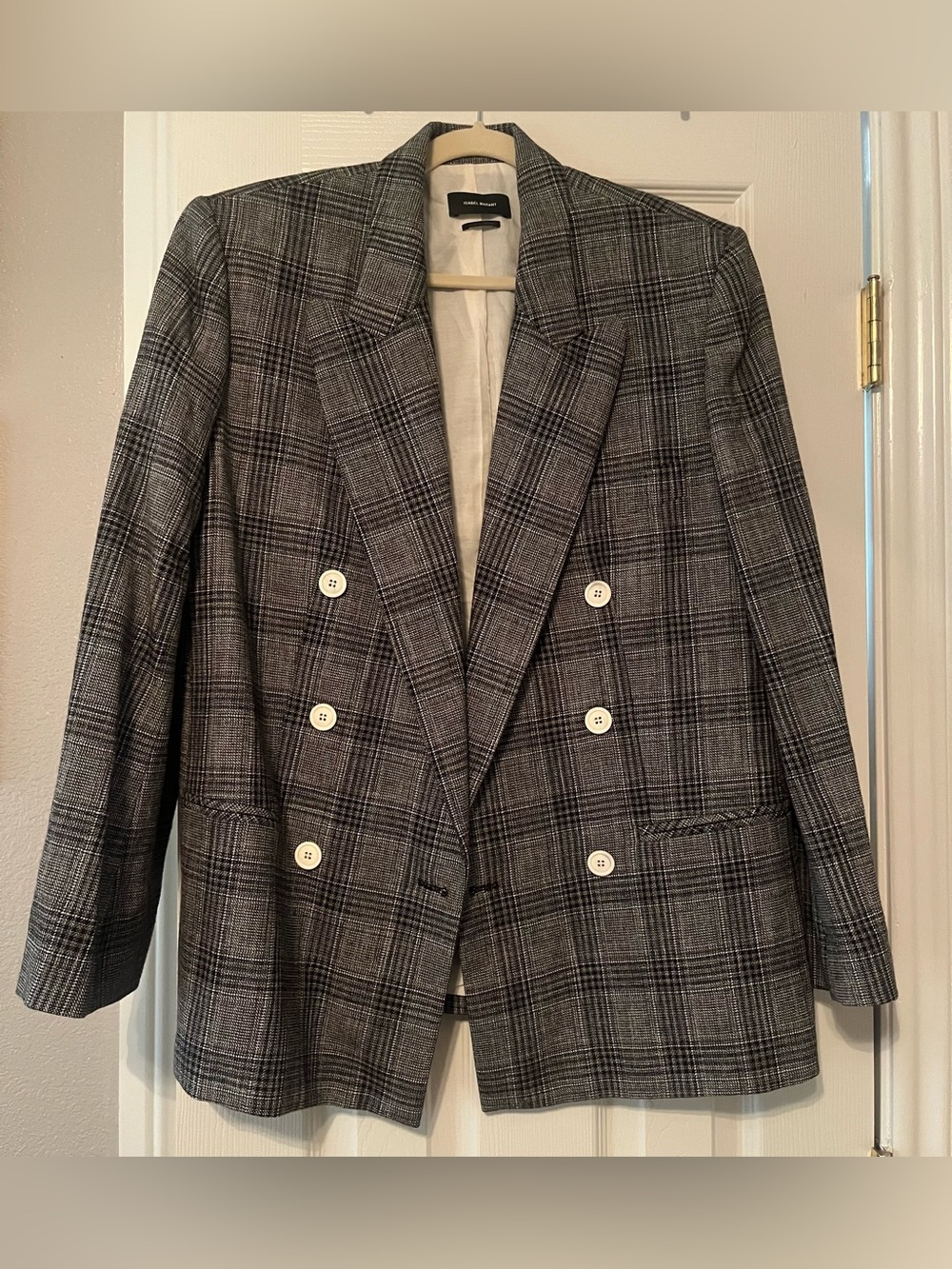 Isabel Marant Gray Plaid Double-Breasted Blazer